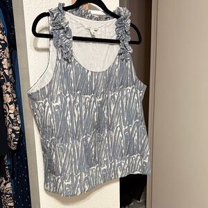 Banana Republic Blue and White Ruffle-Shoulder Tank